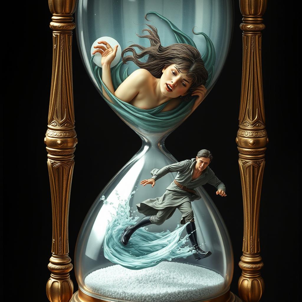 An hourglass, featuring a dramatic scene