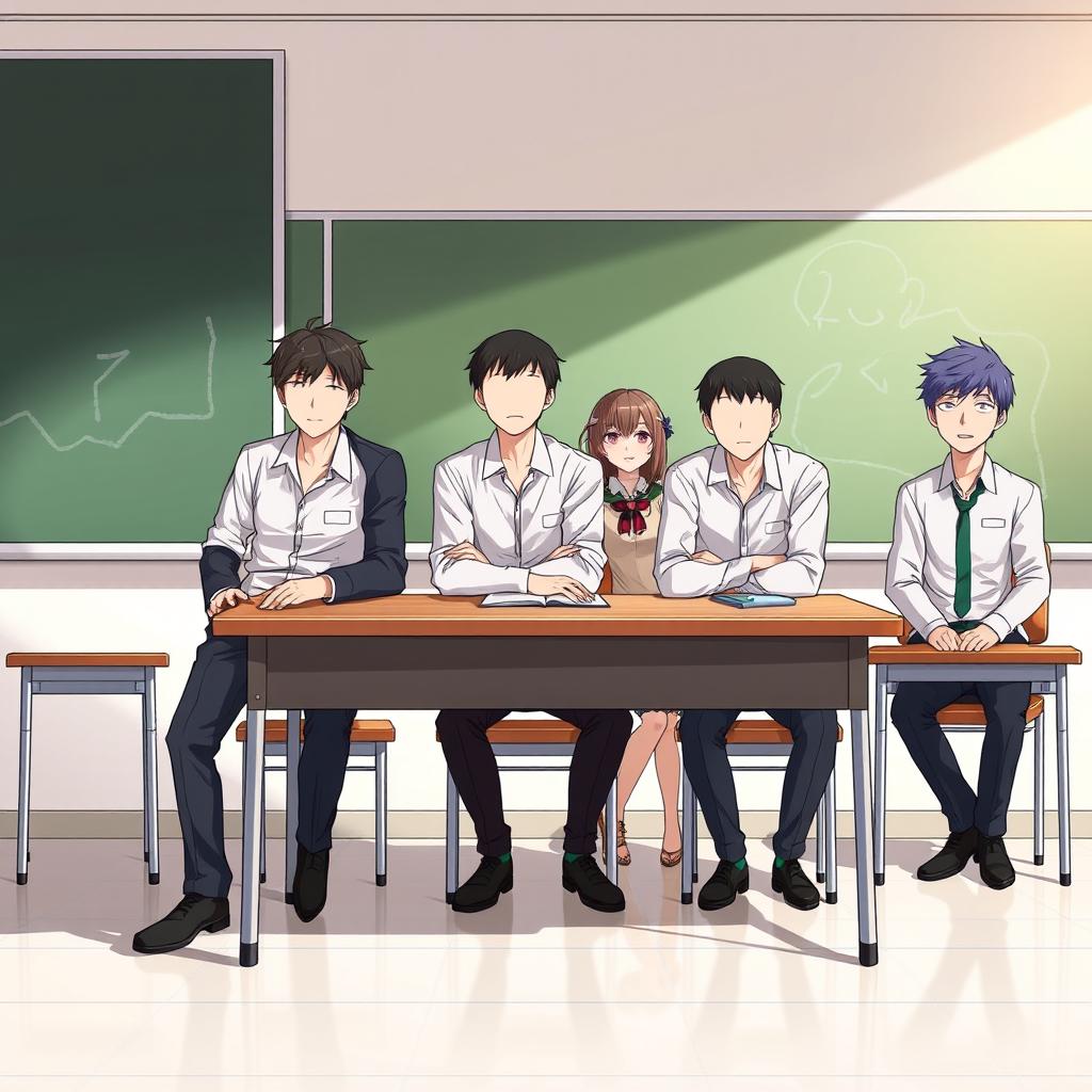 Vibrant Anime Style: Faceless Student Characters