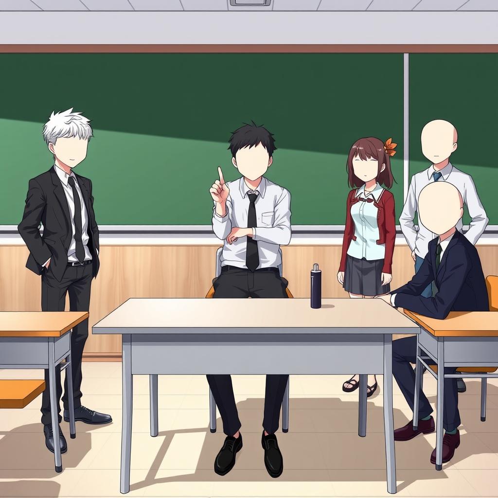 Vibrant Anime Style: Faceless Student Characters
