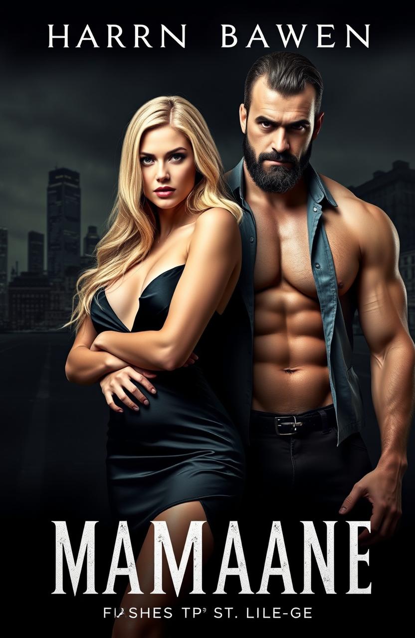 A captivating book cover in the mafia genre featuring a stunning blonde woman with long hair, wearing an elegant and slightly revealing dress that conveys sophistication and danger