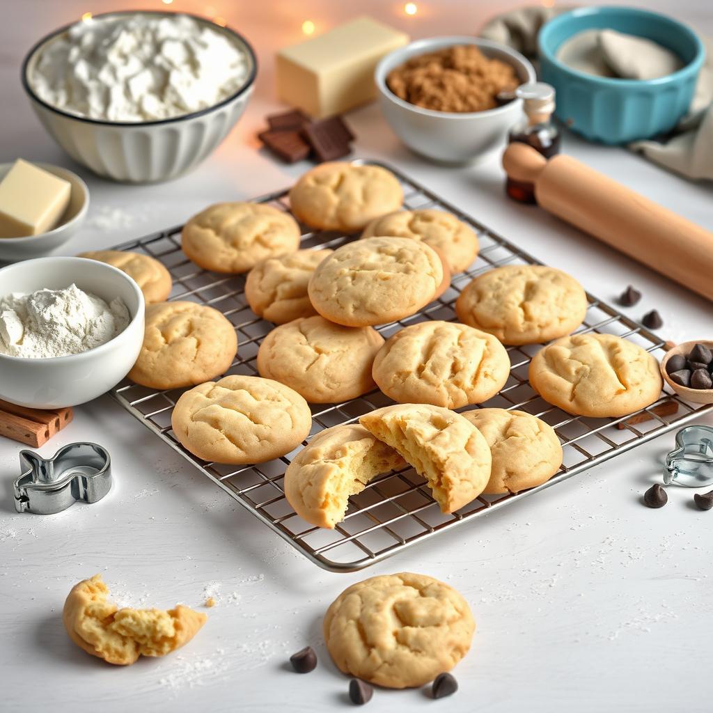 A creative baking setup featuring a classic vanilla cookie recipe