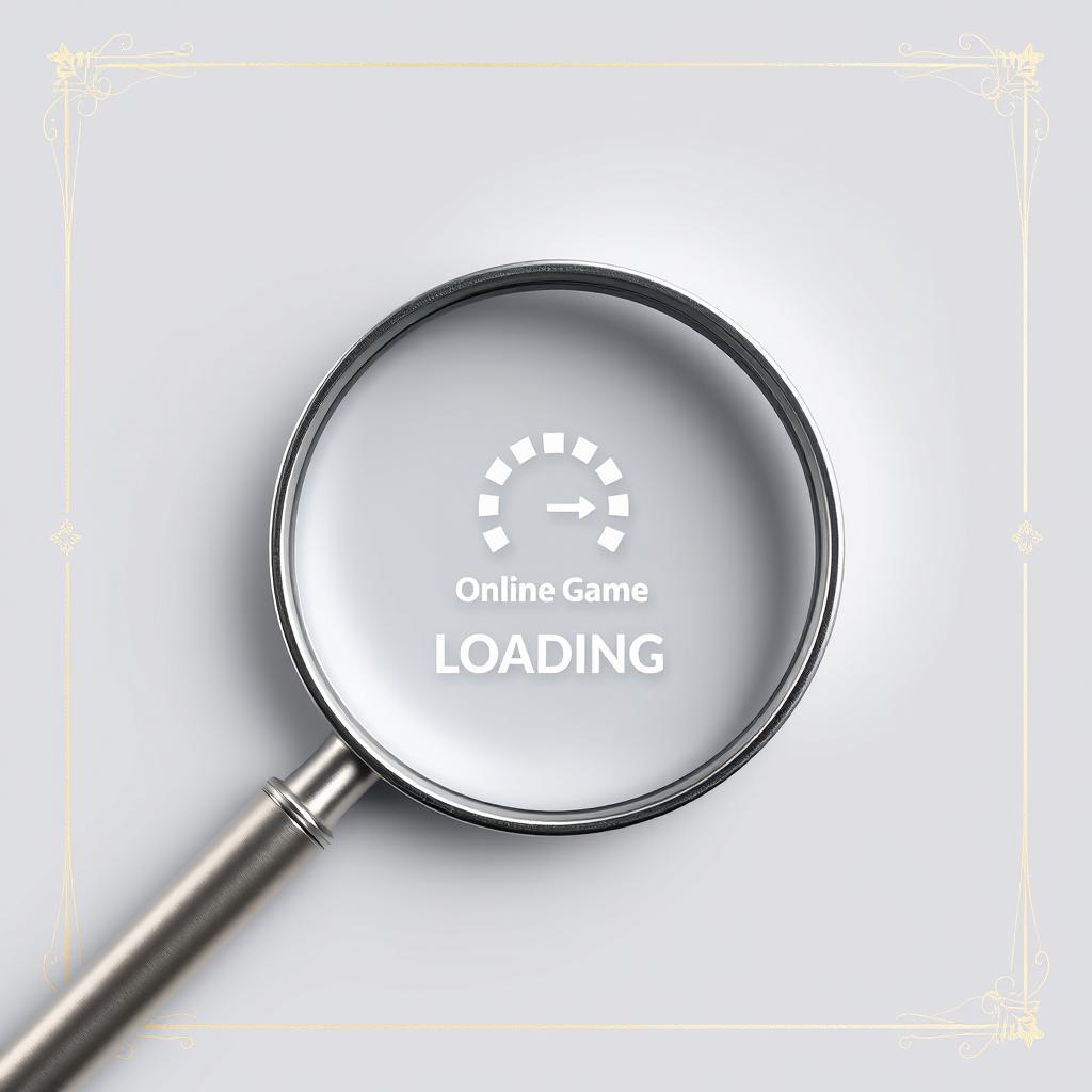 A small silver magnifying glass covering a quarter of an online game loading page icon, positioned 4 inches from the edge of the page