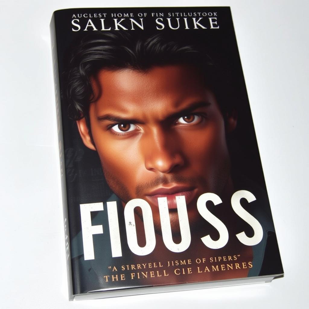 A striking book cover featuring a handsome, dark-skinned man with a warm brown complexion, deep honey-colored eyes, and long, curly hair