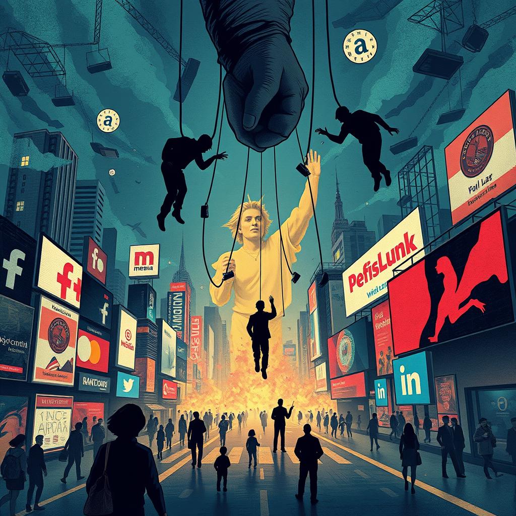 A thought-provoking and visually intriguing illustration depicting the theme of control in everyday life