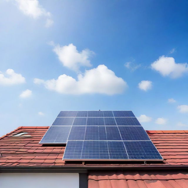 Solar panel installation under a bright, clear sky on a durable rooftop, implying longevity and efficient function