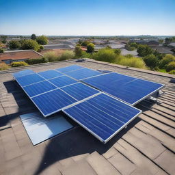 Solar panel installation under a bright, clear sky on a durable rooftop, implying longevity and efficient function