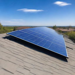 Solar panel installation under a bright, clear sky on a durable rooftop, implying longevity and efficient function