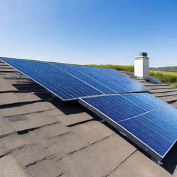 Solar panel installation under a bright, clear sky on a durable rooftop, implying longevity and efficient function