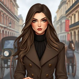 A captivating character design for a modern woman who travels back in time to 1903 St
