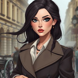 A captivating character design for a modern woman who travels back in time to 1903 St