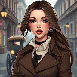 A captivating character design for a modern woman who travels back in time to 1903 St