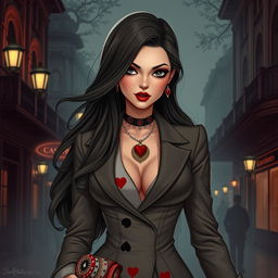 A striking character design for a modern woman who travels back in time to 1903 St