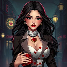 A striking character design for a modern woman who travels back in time to 1903 St