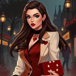 A striking character design for a modern woman who travels back in time to 1903 St