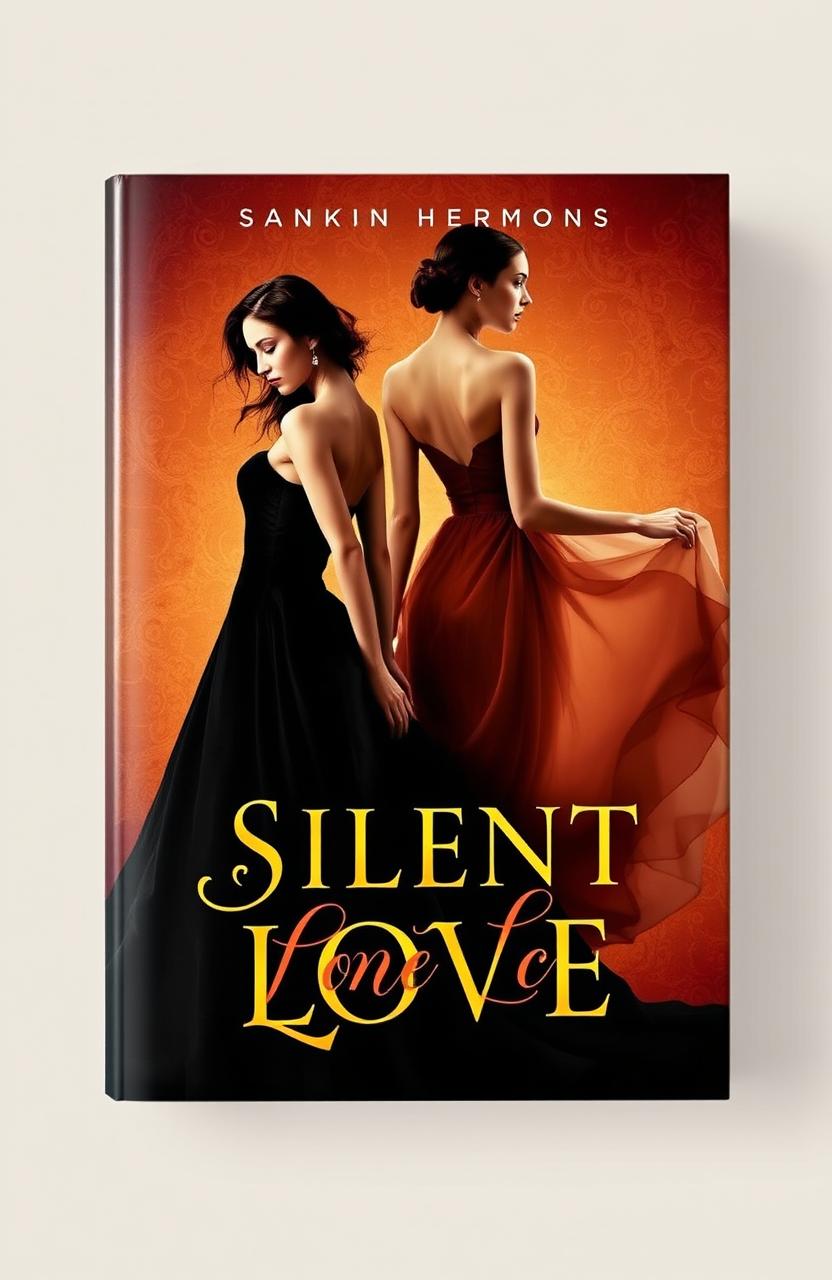 A stunning book cover for "Silent Love", featuring a rich cinnamon background that elegantly highlights the contrast between the two main heroines