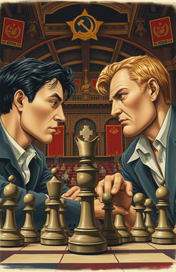 A vintage drawing depicting two young men engaged in a game of chess