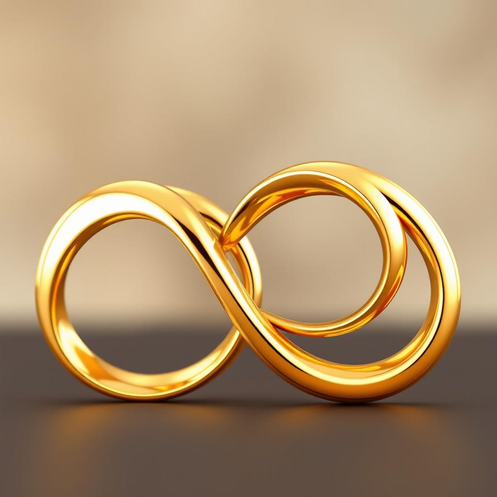 A stunning 3D illustration of a gold infinity symbol seamlessly intertwined with a heart shape