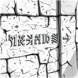 A detailed black and white drawing of elegant dwarven runes intricately carved into the wall of a magnificent stone palace