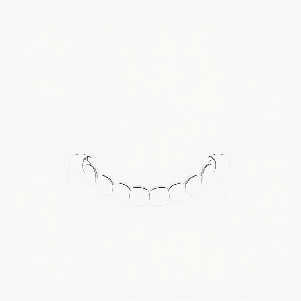 A simple line drawing of a denture, emphasizing its key features in a minimalist style
