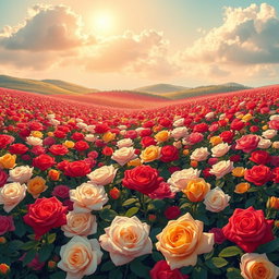 A vast sea of roses, beautifully illustrated in a vibrant, colorful style