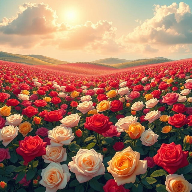 A vast sea of roses, beautifully illustrated in a vibrant, colorful style