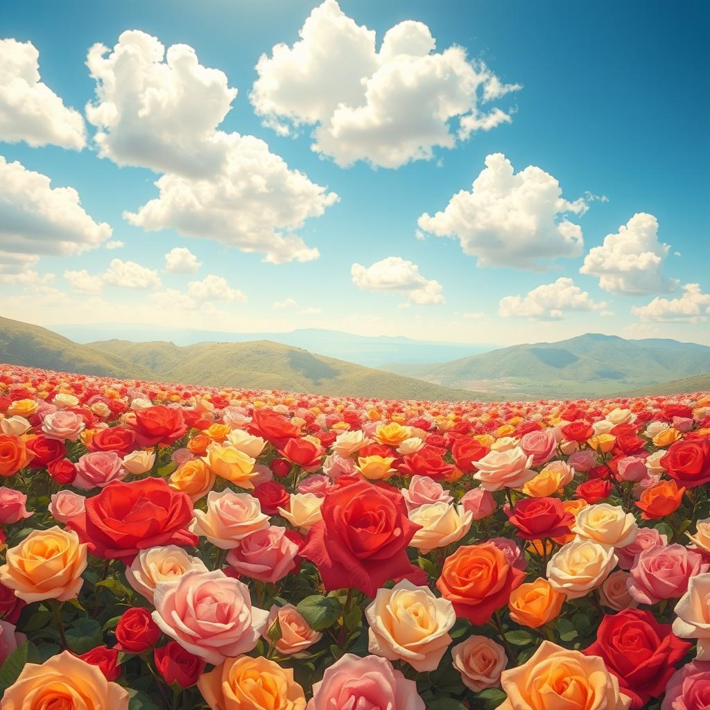 A vast sea of roses, beautifully illustrated in a vibrant, colorful style