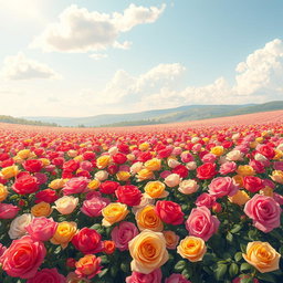 A vast sea of roses, beautifully illustrated in a vibrant, colorful style