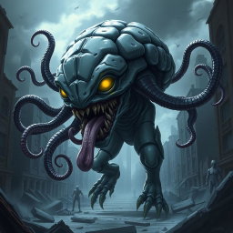 An alien monster with a fearsome appearance, featuring a gray and black carapace that adds an intimidating texture to its form