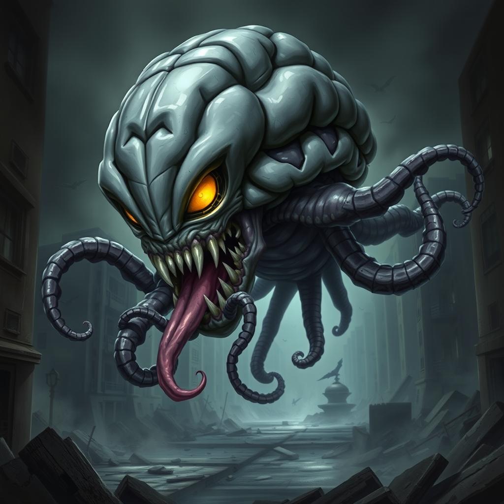 An alien monster with a fearsome appearance, featuring a gray and black carapace that adds an intimidating texture to its form