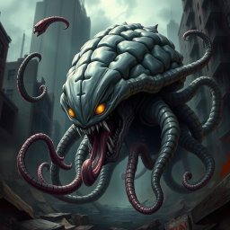 An alien monster with a fearsome appearance, featuring a gray and black carapace that adds an intimidating texture to its form