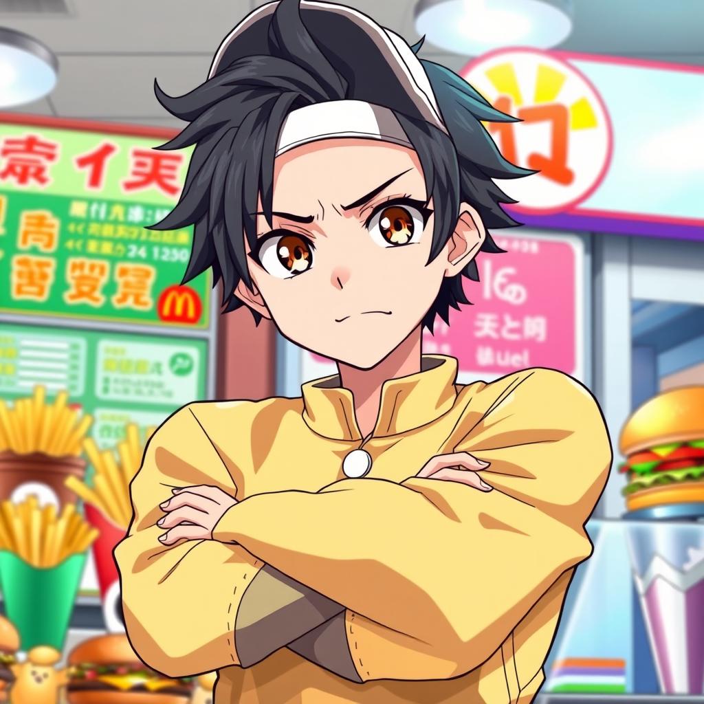 Album cover featuring a male fast food worker in an anime art style