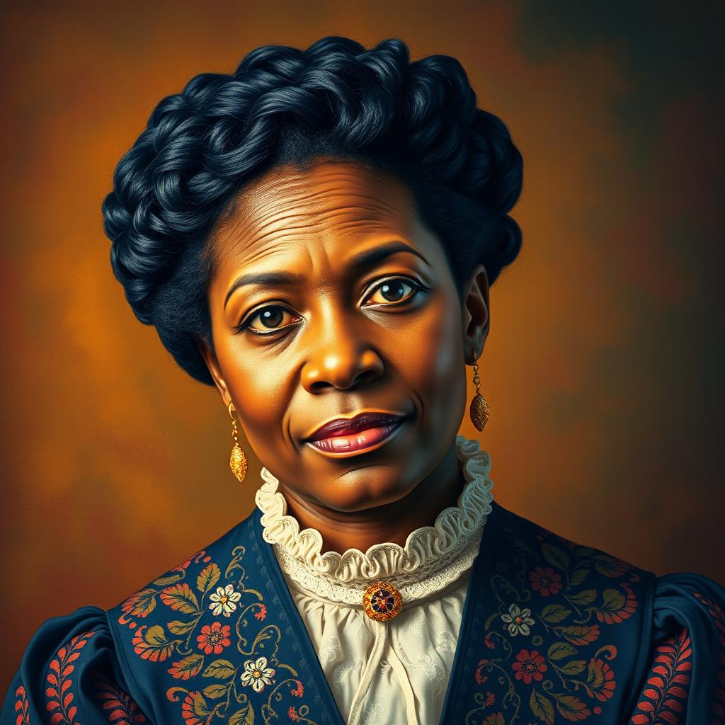 A vibrant and colorful portrait of Frances Watkins Harper, the renowned African American poet and abolitionist