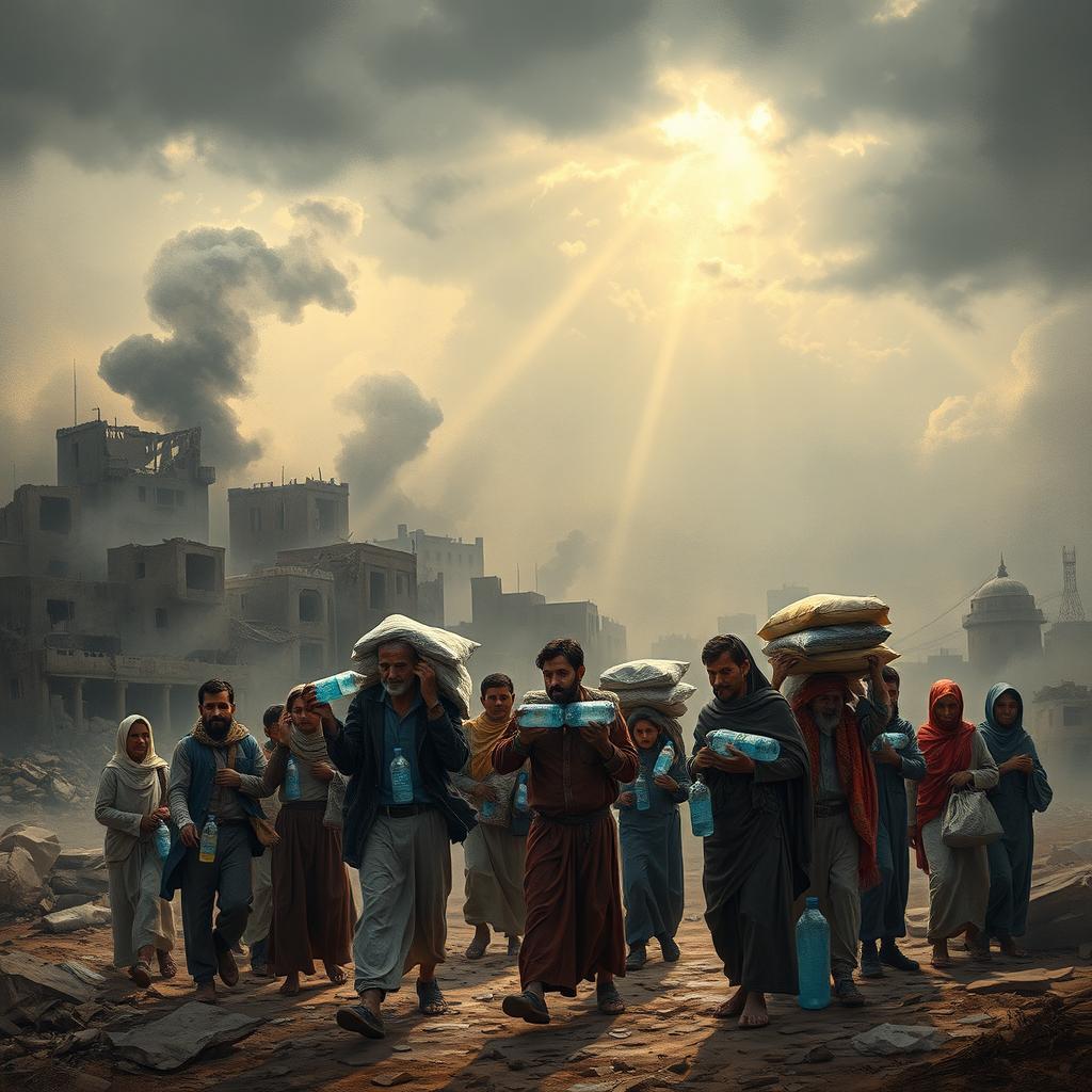 A dramatic and emotional depiction of the Yemen conflict, showcasing the resilience of individuals in the face of adversity