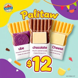 A vibrant and eye-catching social media advertising poster showcasing the delicious Filipino snack "palitaw"