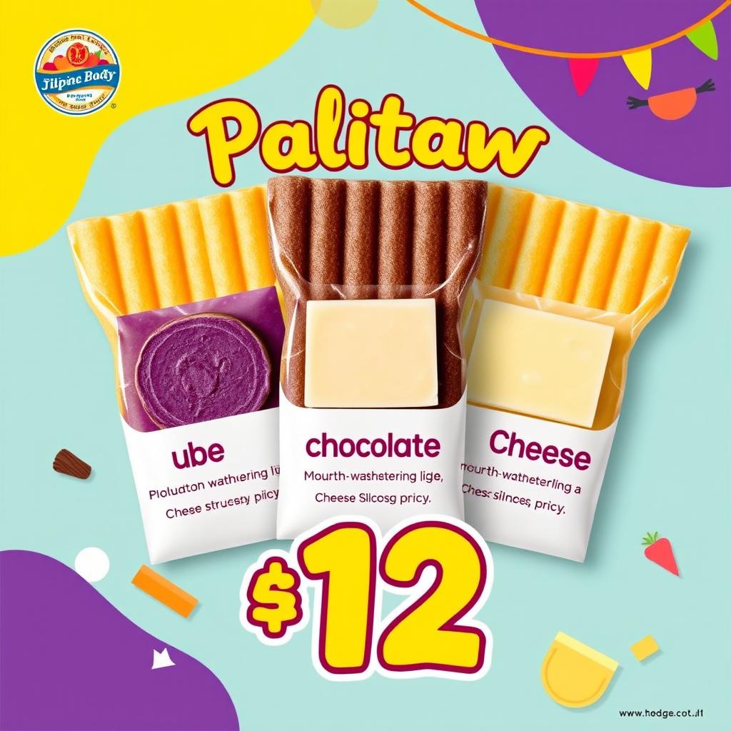 A vibrant and eye-catching social media advertising poster showcasing the delicious Filipino snack "palitaw"