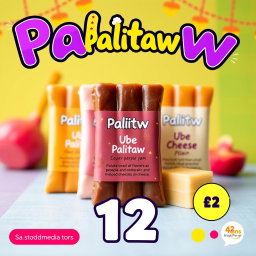A vibrant and eye-catching social media advertising poster showcasing the delicious Filipino snack "palitaw"