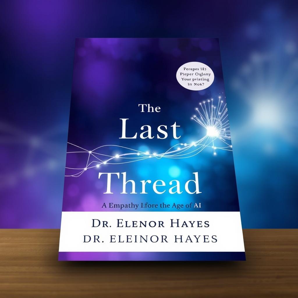 A visually striking book cover design for "The Last Thread: Empathy in the Age of AI" by Dr