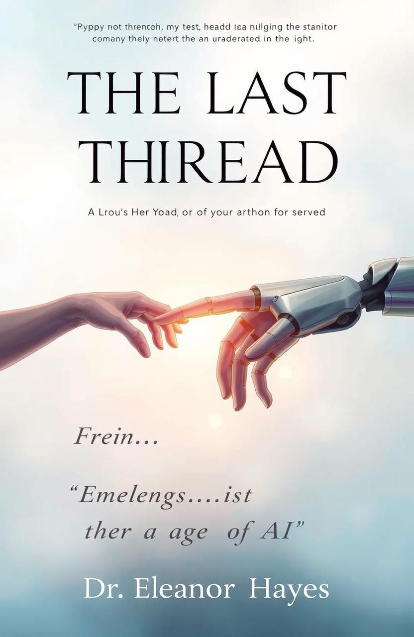 A captivating book cover for "The Last Thread: Empathy in the Age of AI" by Dr