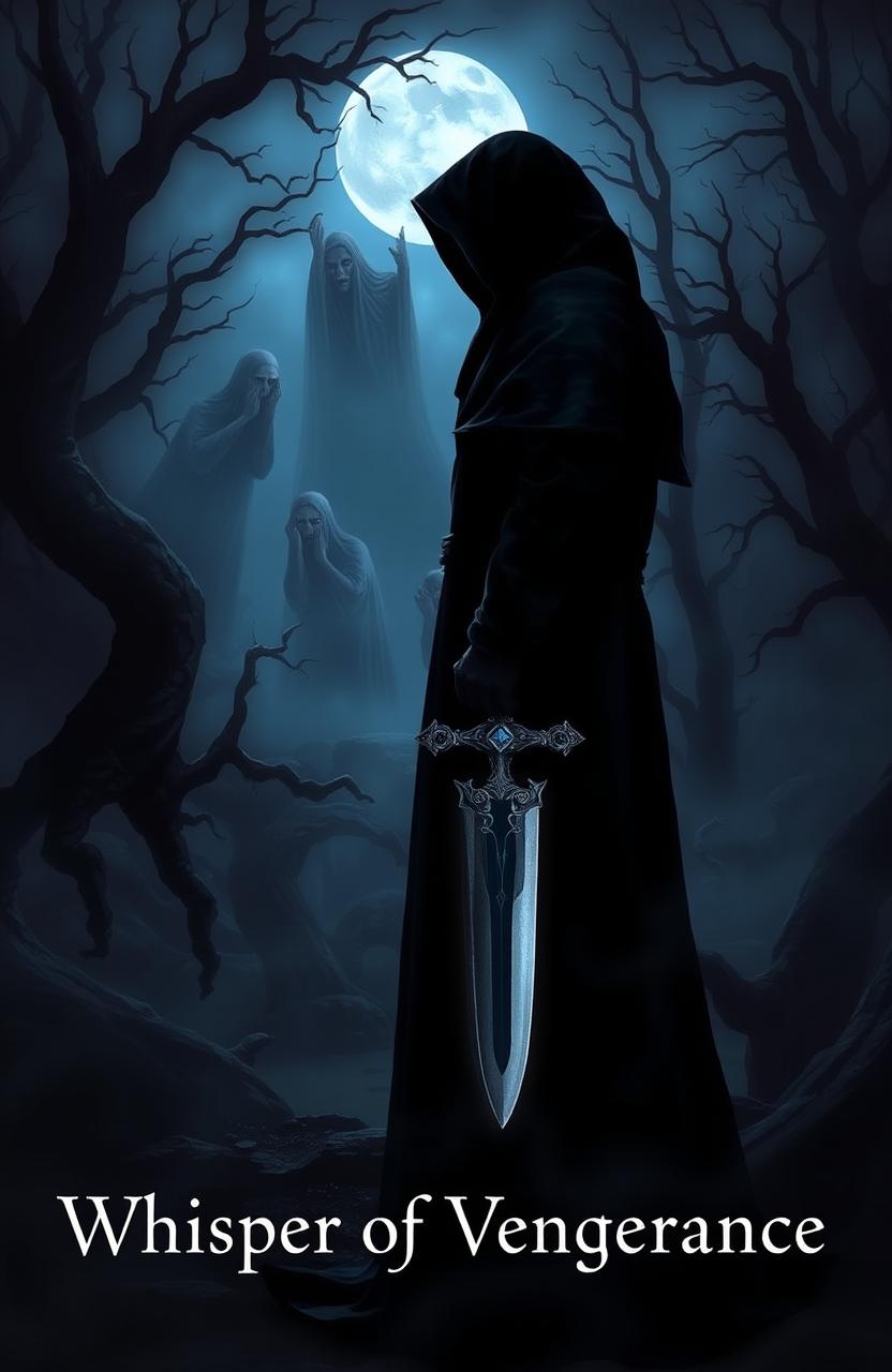 A dark and atmospheric scene titled 'Whisper of Vengeance'