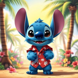 A cute, fluffy bear with oversized ears and a playful expression, inspired by the character of Stitch from Lilo & Stitch