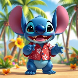 A cute, fluffy bear with oversized ears and a playful expression, inspired by the character of Stitch from Lilo & Stitch