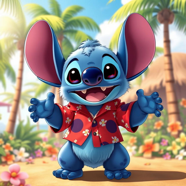 A cute, fluffy bear with oversized ears and a playful expression, inspired by the character of Stitch from Lilo & Stitch