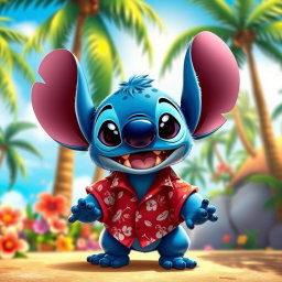 A cute, fluffy bear with oversized ears and a playful expression, inspired by the character of Stitch from Lilo & Stitch
