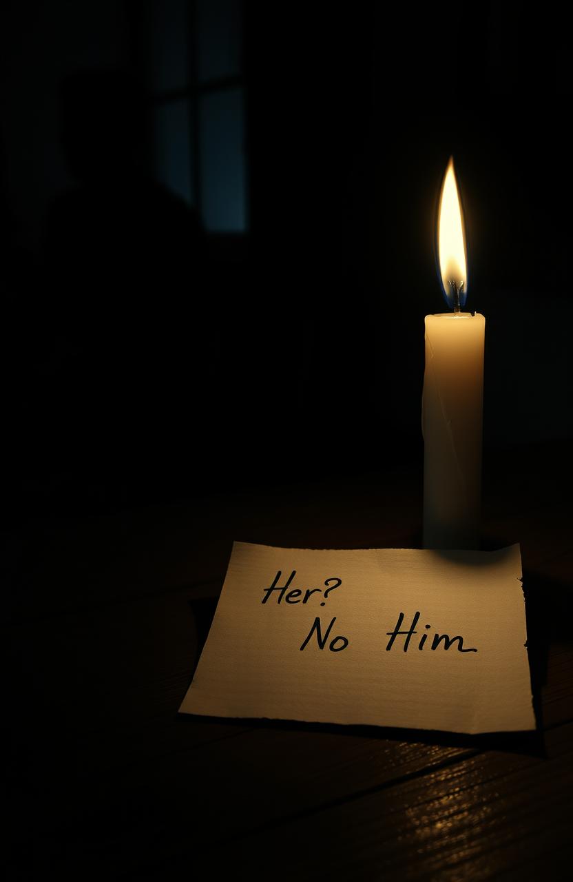 A dark, atmospheric image depicting a realistic candle casting flickering shadows in a dimly lit room