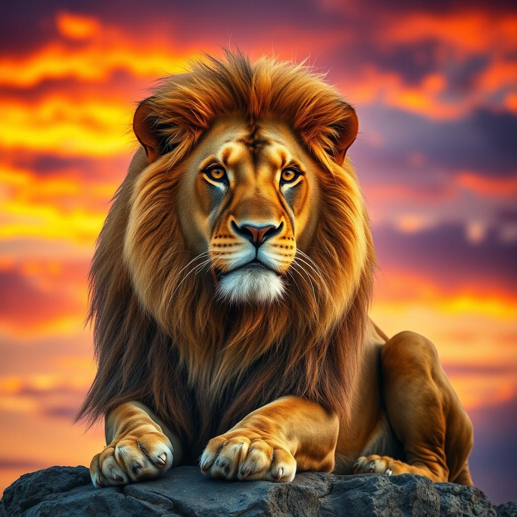 A hyper-realistic, beautifully detailed portrait of a majestic lion, emphasizing the intricate textures of its mane and fur, showcasing bright, piercing eyes with a gentle yet fierce expression