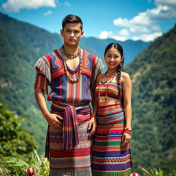 A captivating full-body image of a handsome man and a beautiful girl dressed in traditional Igorot tribal attire from the Philippines