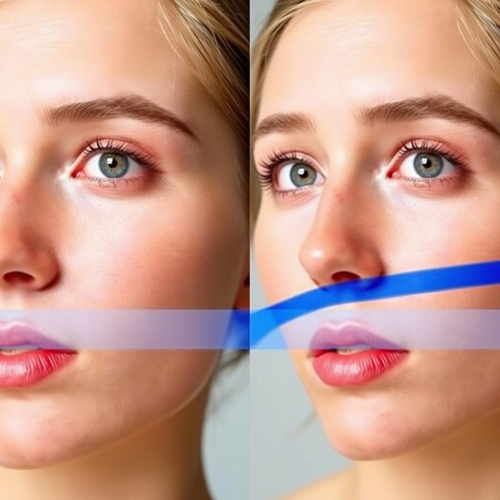 Remove a blue line from a photo while preserving the integrity of the face, ensuring the facial features remain intact and natural, with a clear and seamless background that enhances the subject's overall appearance