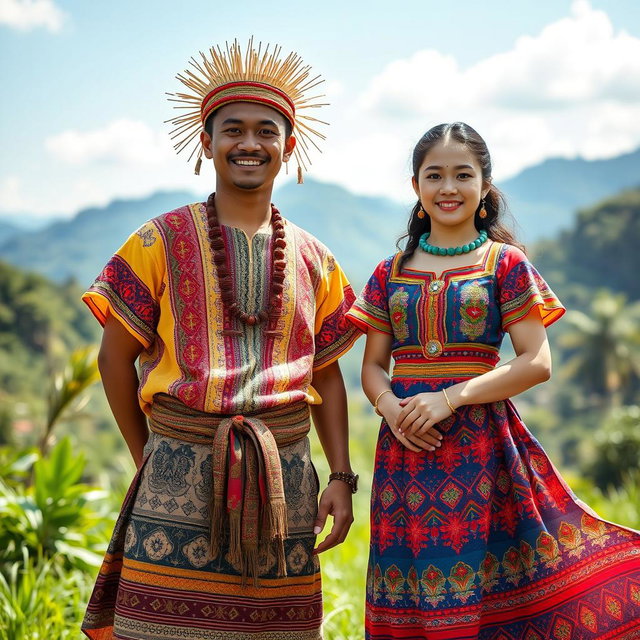 A mesmerizing whole body image of a handsome man and a beautiful girl dressed in traditional Igorot tribal attire from the Philippines