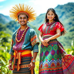 A mesmerizing whole body image of a handsome man and a beautiful girl dressed in traditional Igorot tribal attire from the Philippines