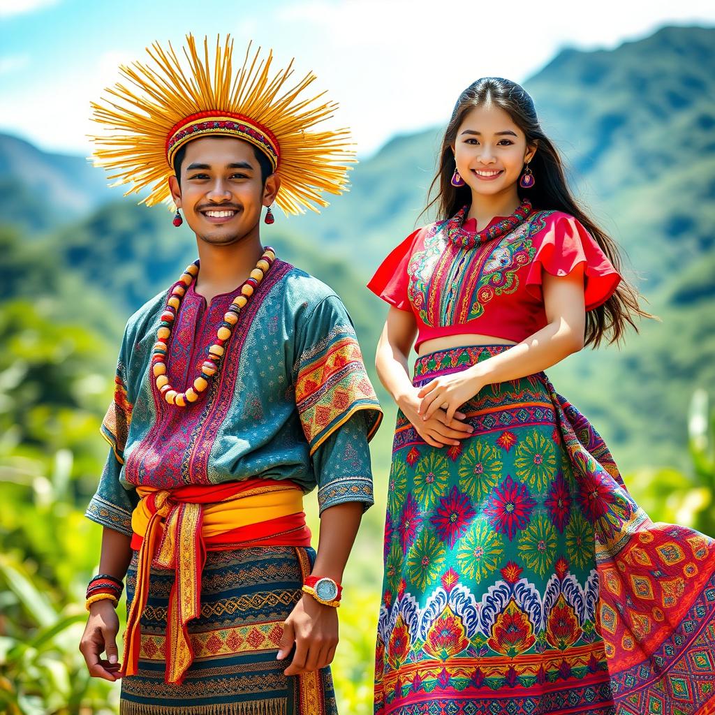 A mesmerizing whole body image of a handsome man and a beautiful girl dressed in traditional Igorot tribal attire from the Philippines